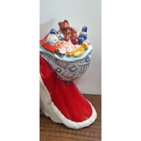 Vintage Ceramic Old World Santa and Child Figurine Statue Hand Painted Toy Bag - Picture 2 of 5